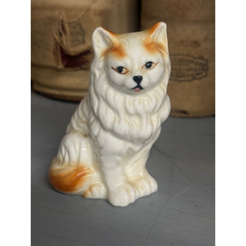 Vintage Arnart Fine Porcelain Persian Cat Figurine White Orange Japan Label